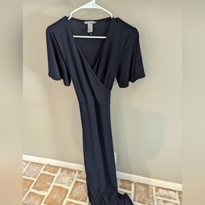H&M Navy Blue faux wrap maxi dress size S